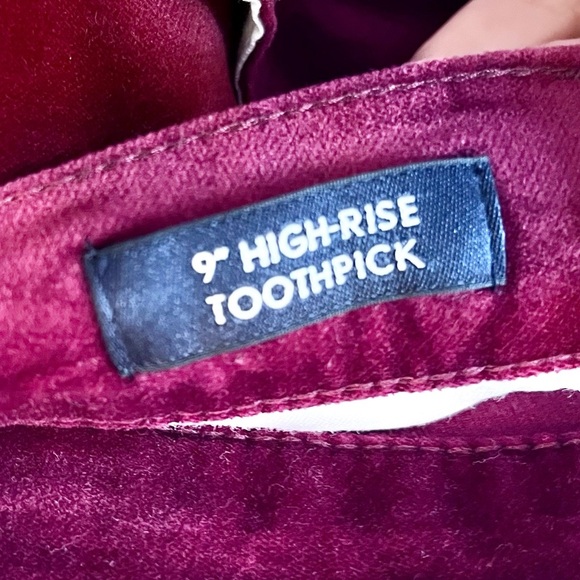 Jcrew Jeans size 29 red 9” highrise toothpick velvet pants - Picture 7 of 9